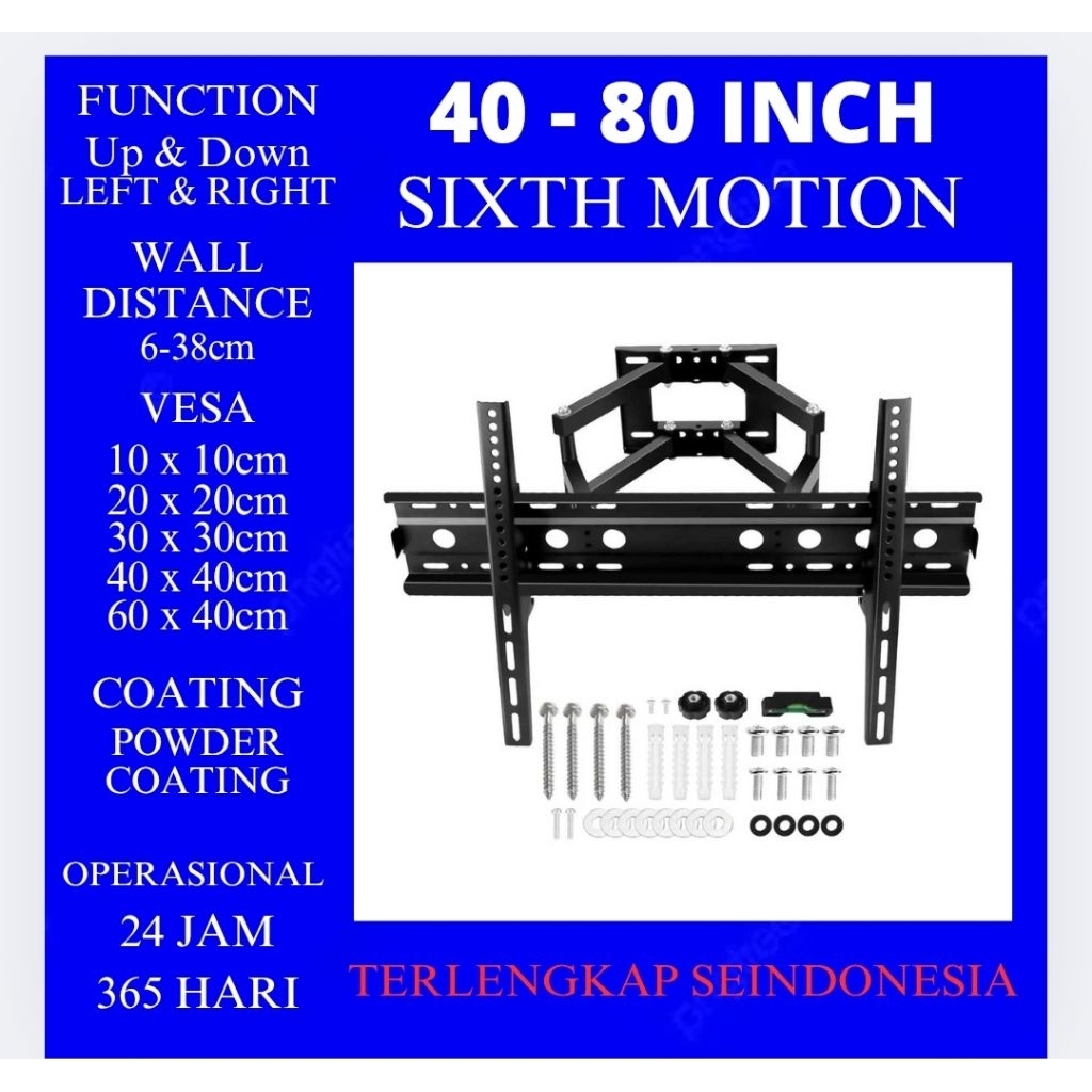 Bracket tv, braket tv, braket tv led lcd uhd full motion 40 - 80 inch