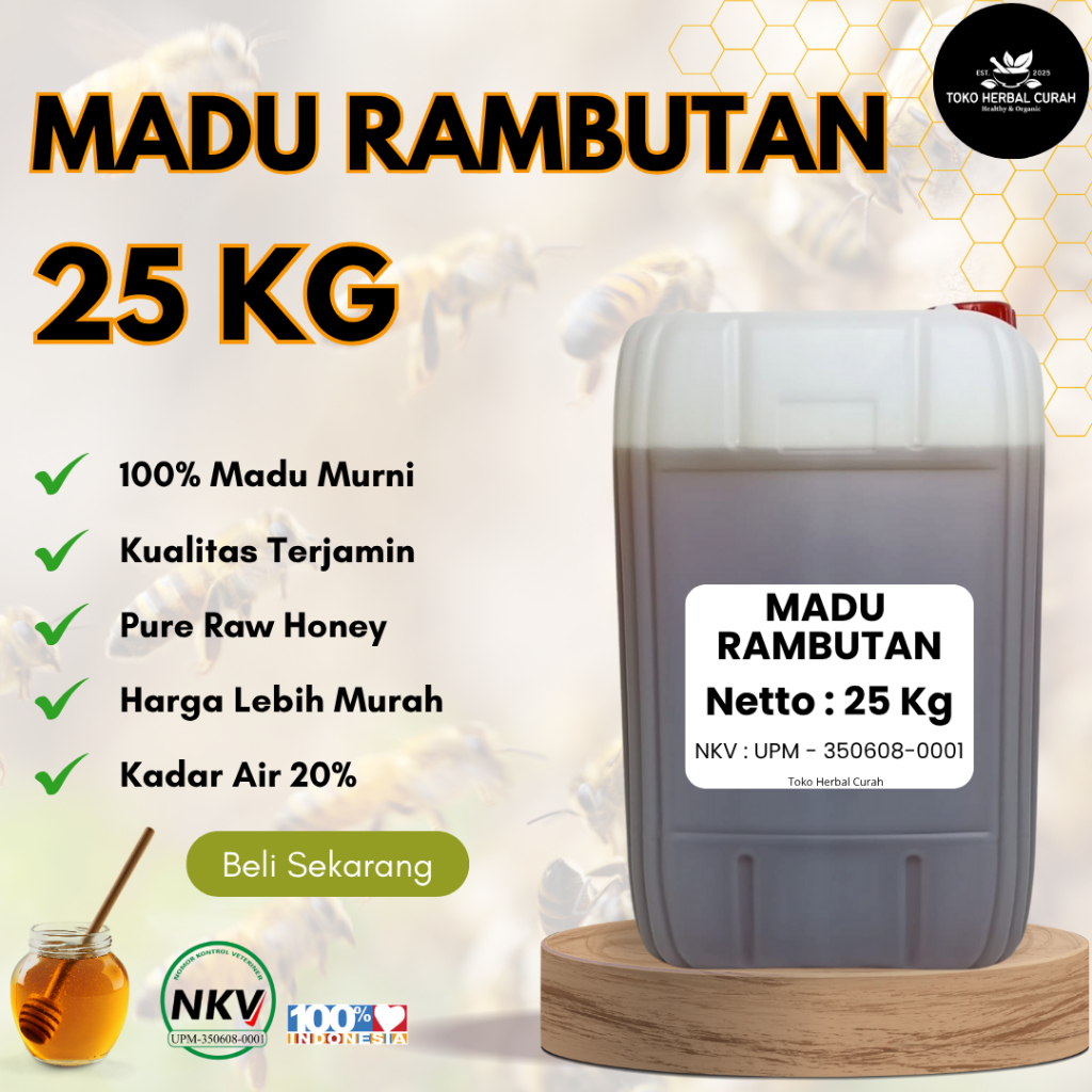 

Madu Rambutan Curah 25 kg – Murni Asli, Kualitas Premium, Kadar Air 20%, Tanpa Campuran, Siap Repack / Cocok Untuk Reseller