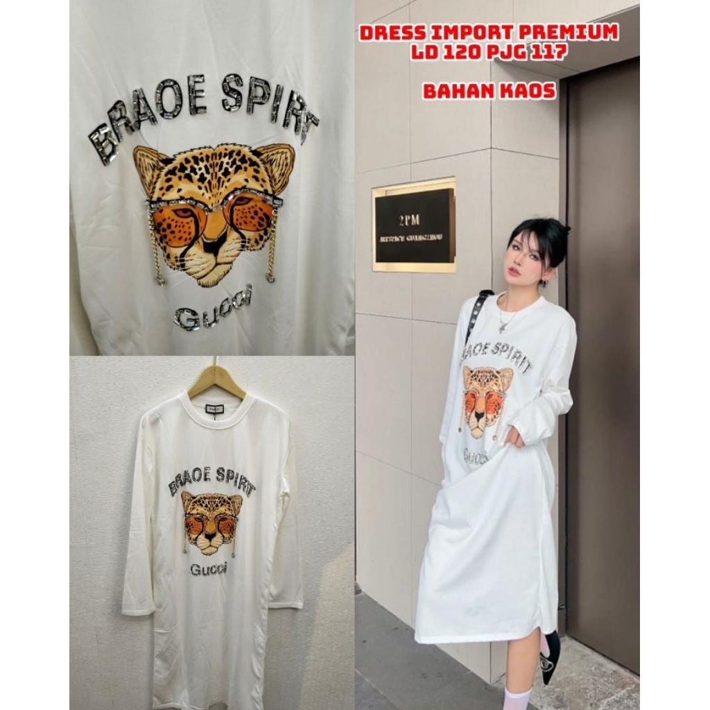 Dress Wanita Motif Harimau Kombinasi Bahan Kaos Import