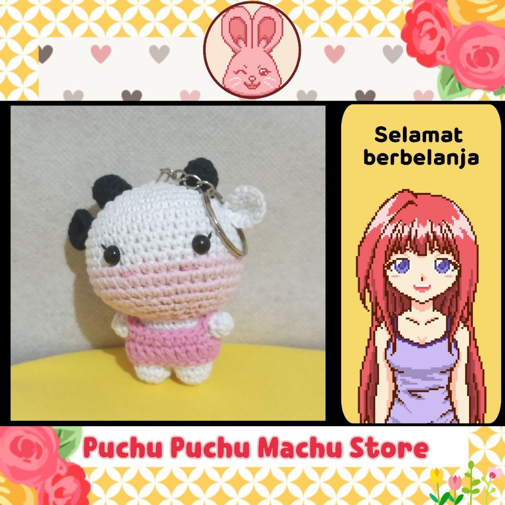 Keychain Gantungan Kunci Boneka Amigurumi SAPI Imut Lucu Gantungan Kunci Tas Boneka Amigurumi Gemes