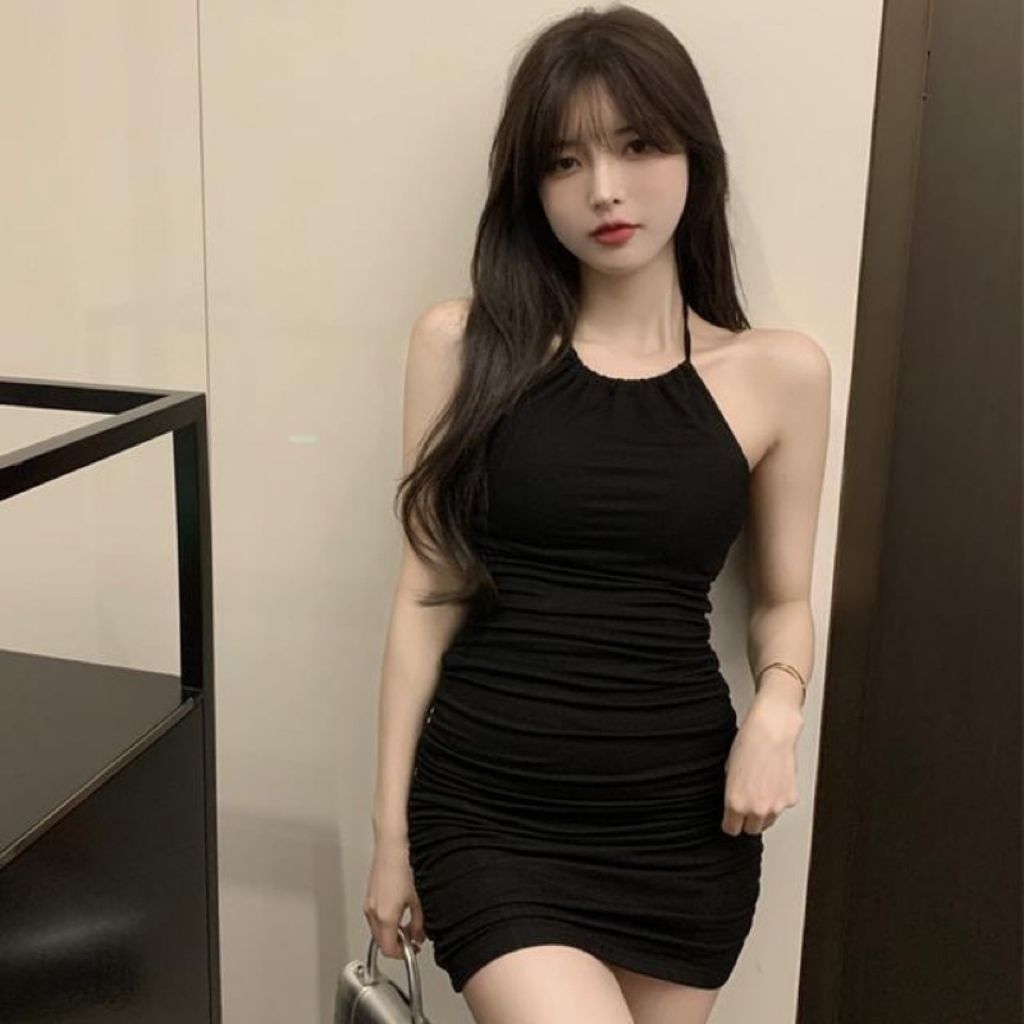 Mini Dress Party Tali Leher Wanita - Tanktop Dress Party Tali Leher Korean Style