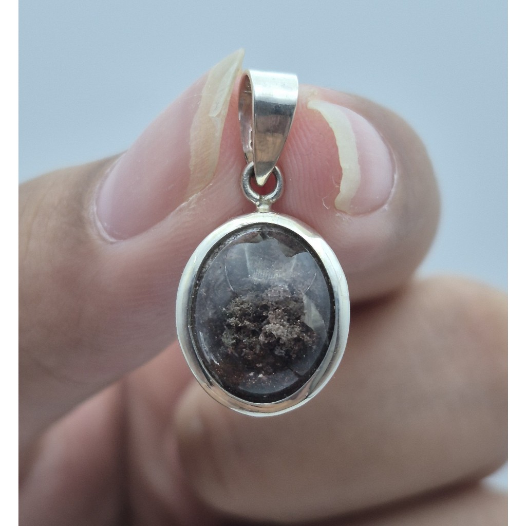 Liontin perak handmade batu phantom duartz/kecubung karang natural phantom/kecubung karang