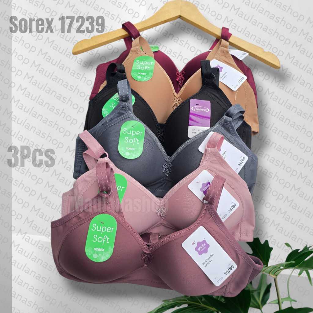 Paket 3 Pcs Bh Sorex 17239 | Bra Wanita Sorex 17239 Tanpa Kawat | Bh Busa Kancing 3 Cup C Super Soft