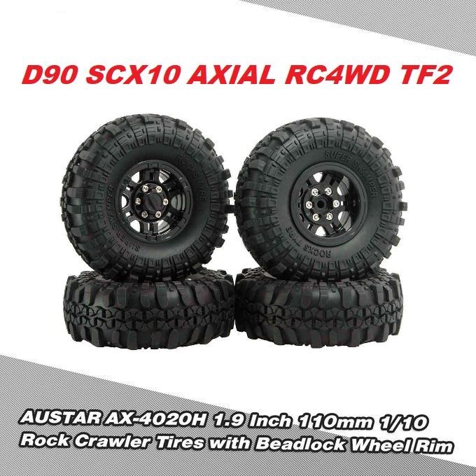 Ban Velg Super Swamper austar Tire AX-4010H 1.9 Beadlock 110mm 1/10 Rock Beadlock D90 SCX10 AXIAL RC