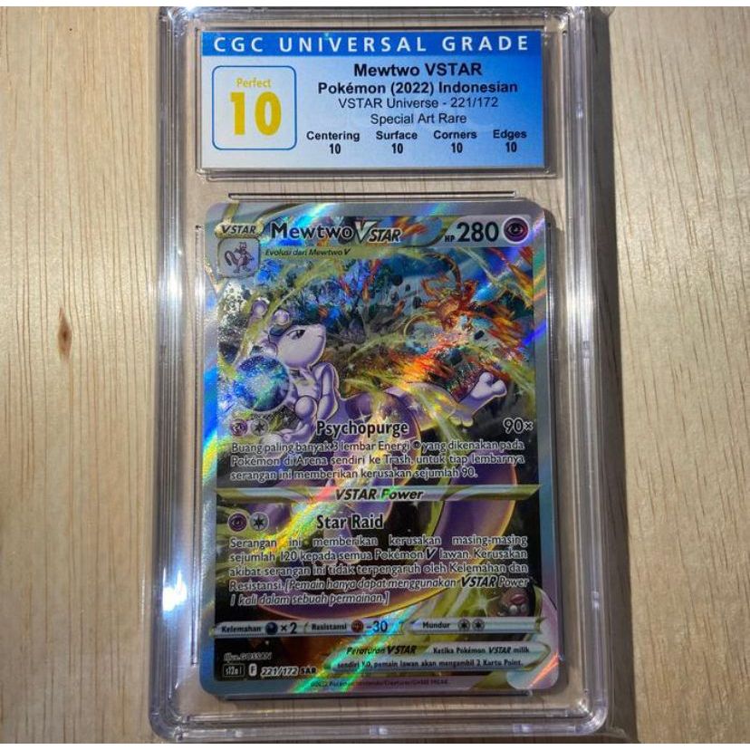 Kartu Pokemon ID Indonesia S12A Mewtwo VStar SAR CGC Perfect 10 / BGS Black Label / PSA