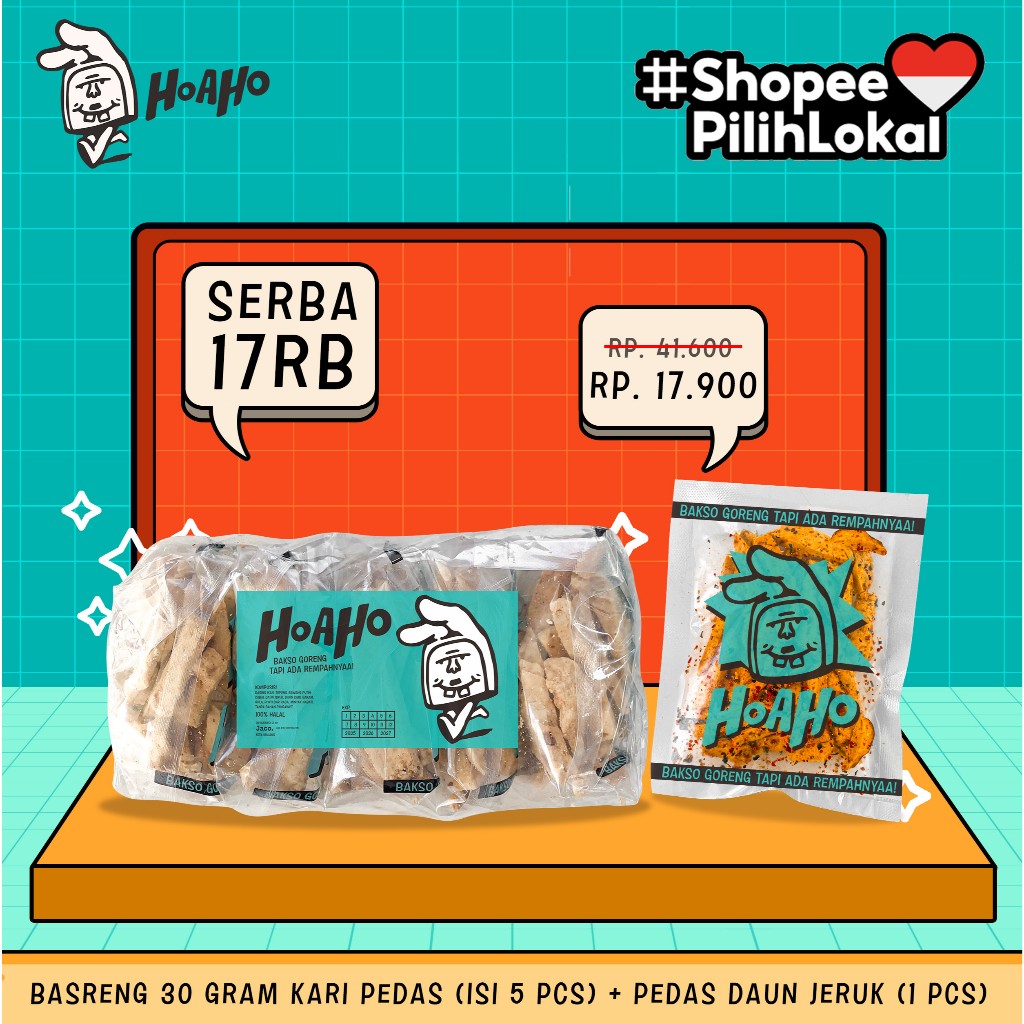 

HOAHO Basreng Stik Bakso Goreng Kari Pedas + Pedas Daun Jeruk 30 Gram - Paket 6 Pcs