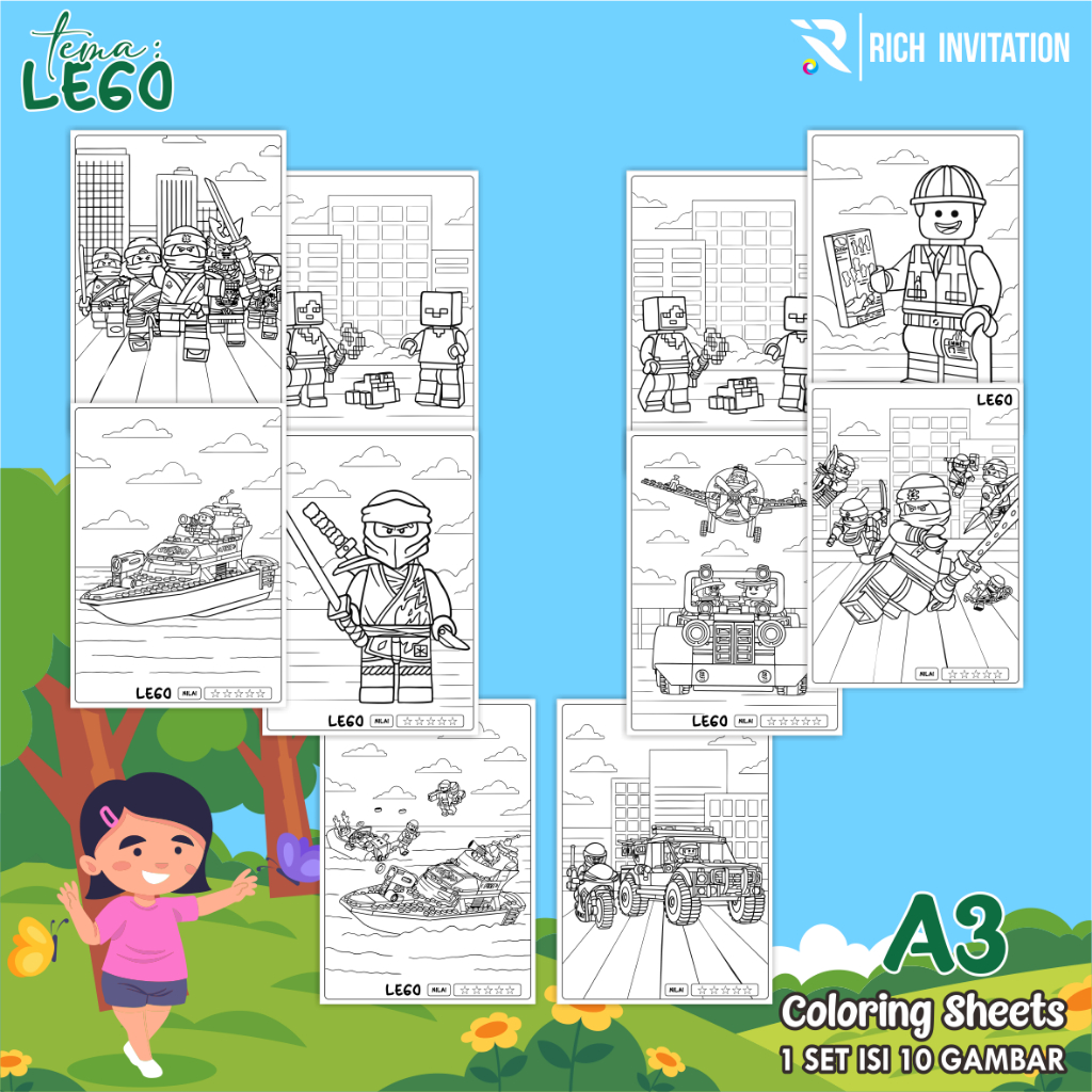 

(A3) KERTAS MEWARNAI ANAK - KERTAS COLORING ANAK PAUD TK - TEMA LEGO