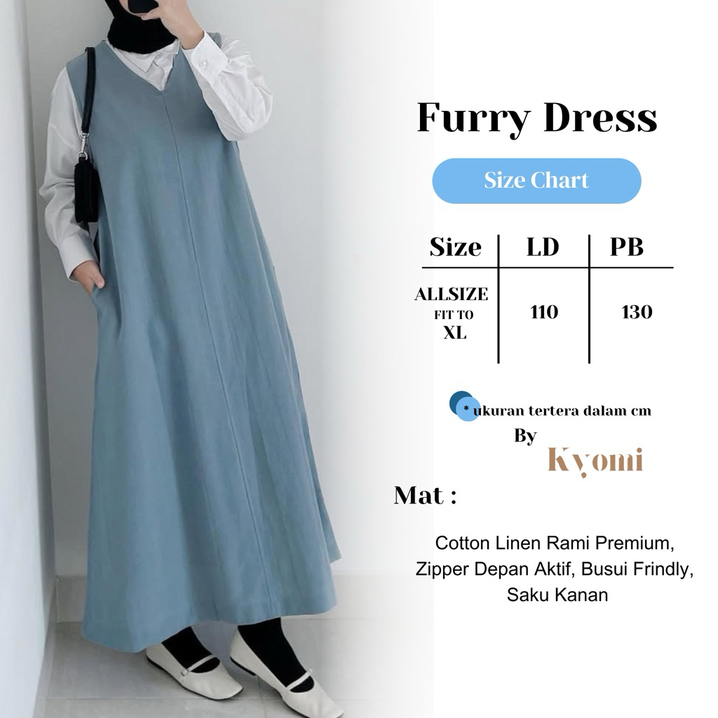 Furry Dress Inner Gamis Tanpa Lengan Bahan Katun Linen Rami Premium By Kyomi-Overall Dress Wanita Po