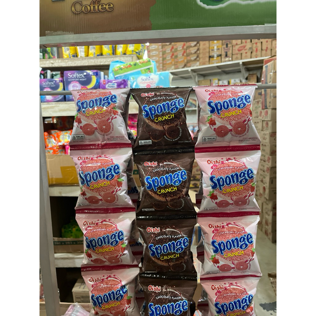 

oishi chocolate flavor&stawbeery flavor sponge crunch makanan ringan ekstrusi rasa coklat dan Stoberi