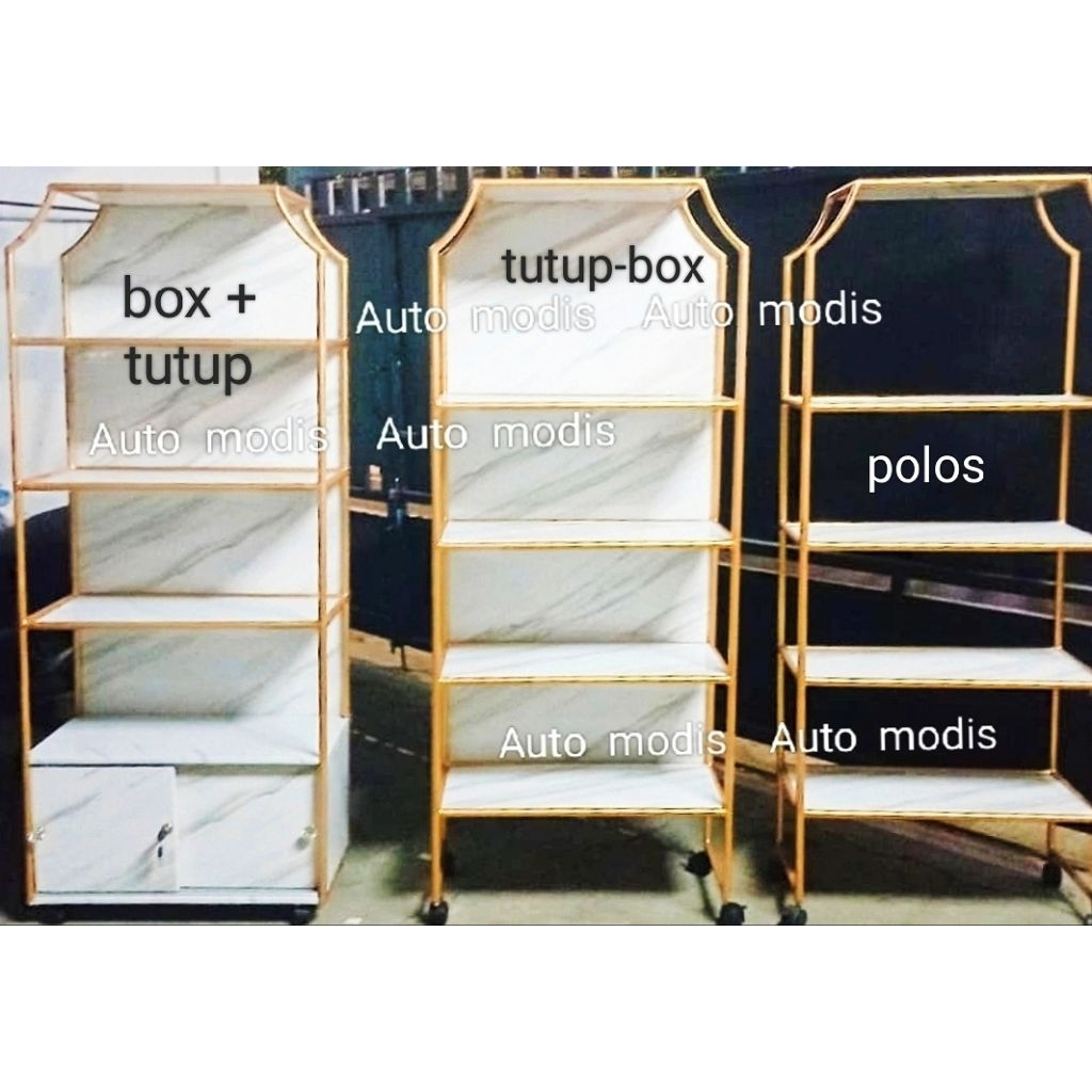 RAK LEMARI ESTETIK AESTHETIC BER RODA KAMAR KLINIK DEKORASI RUANGAN GAWANG BAJU EMAS RAK HIJAB DISPL