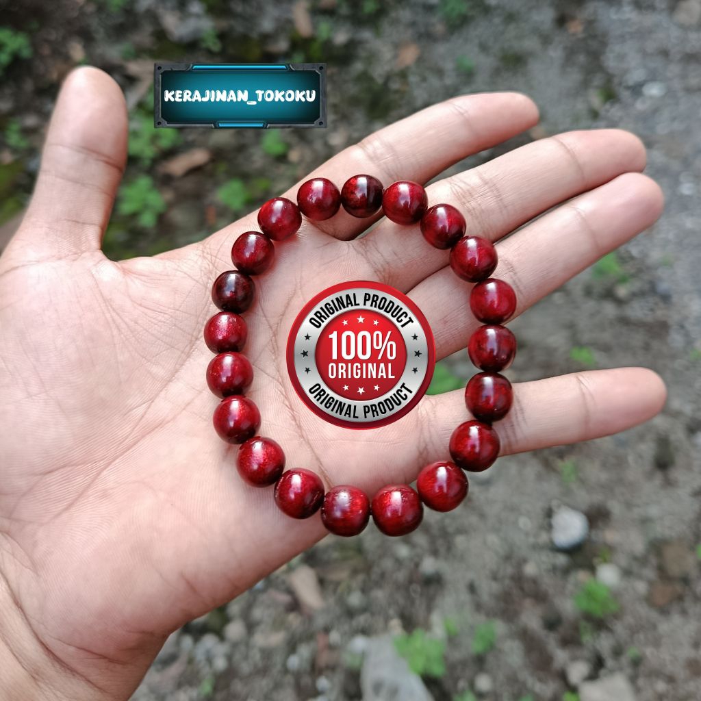 Gelang yuser akar bahar Tali Arus Asli Merah delima 10mm