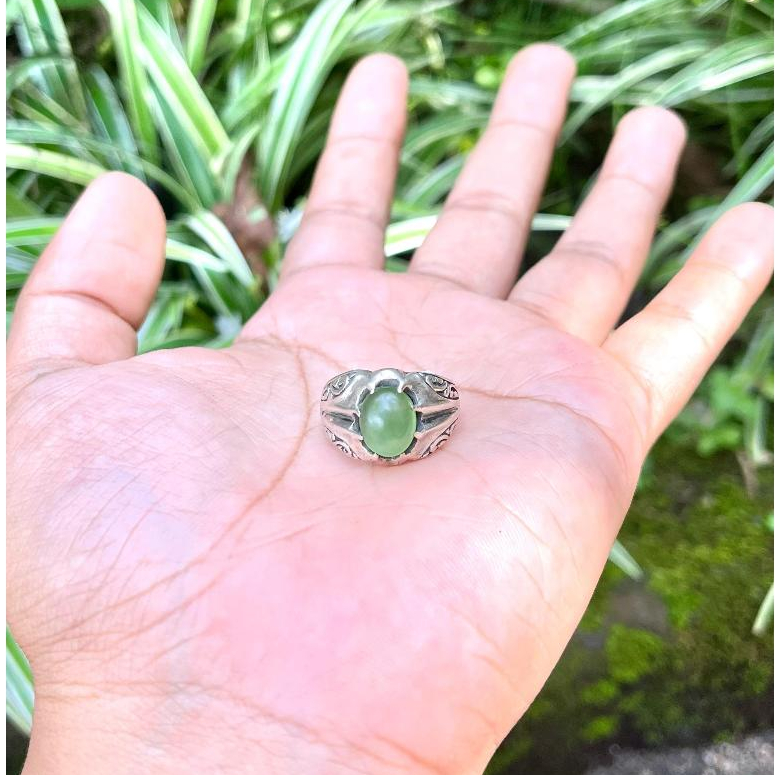 Cincin Rings Motif Ukir Gigi Batu Permata Jade Perak Silver Bali 925 Pria Wanita Perempuan Costum