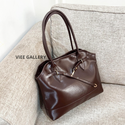 Viee - Totebag Kulit Sintetis Wanita Elegan Tas Jinjing Fashion Cewek Warna Hitam Realpict
