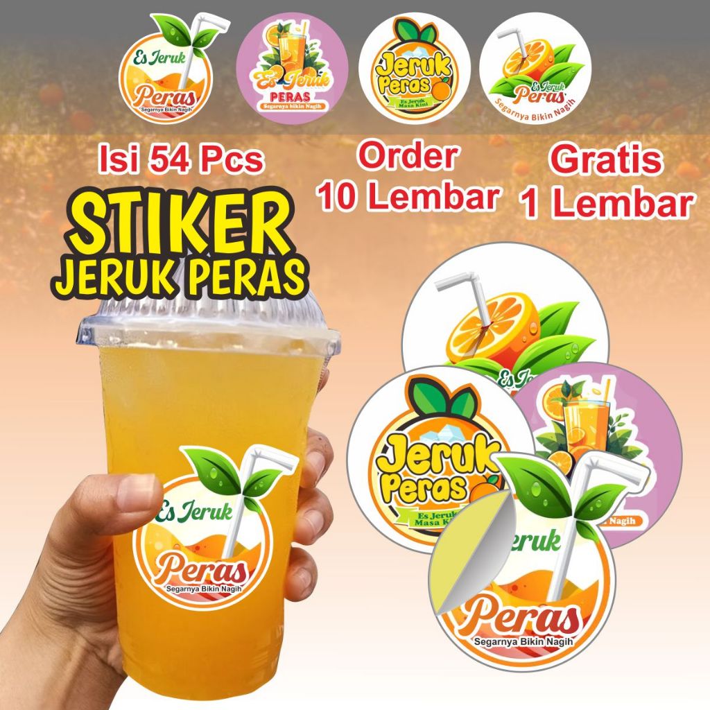

Stiker label cup ES Jeruk Peras 1 lembar isi 54 pcs Ready Stock