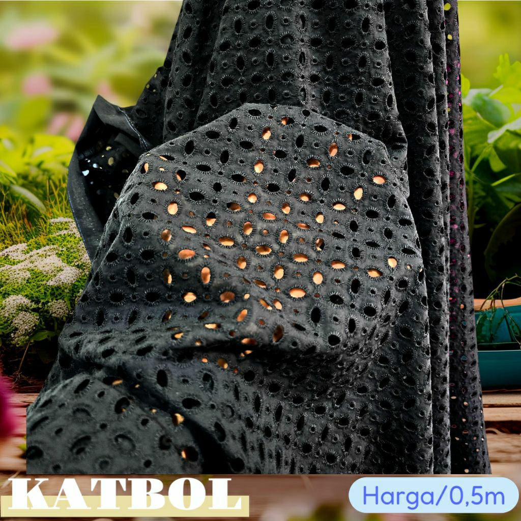 KAIN KATBOL - KAIN KATUN BORDIR BOLONG PREMIUM HITAM - KAIN BORDIR HARGA/0,5M