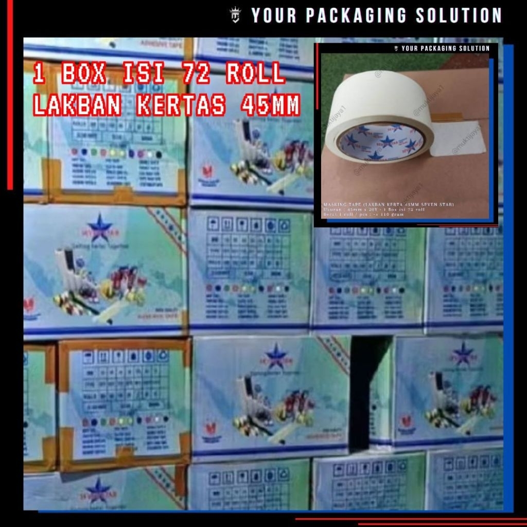 

1 BOX (72 ROLL) LAKBAN KERTAS 45MM II LAKBAN II ISOLASI II DOUBLETAPE II STARTAPE II SEVENSTAR