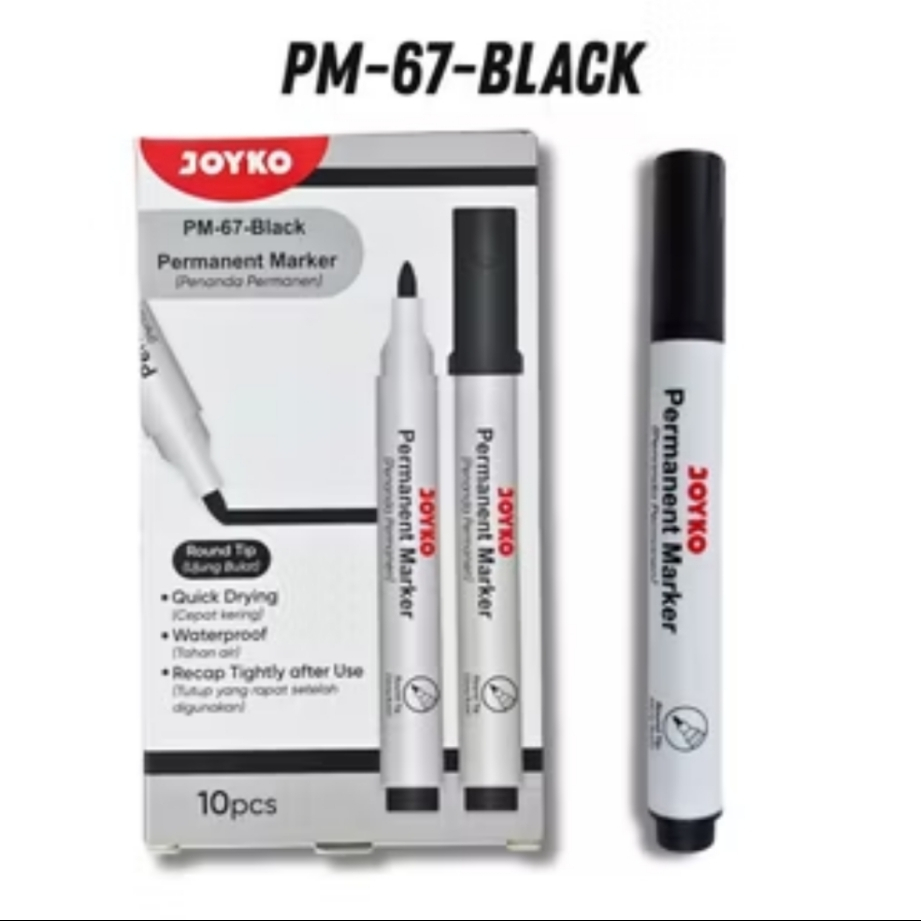 

Joyko Spidol Permanent Waterproof Cepat Kering Round Tip - Permanent Marker PM 67 Hitam Biru Merah
