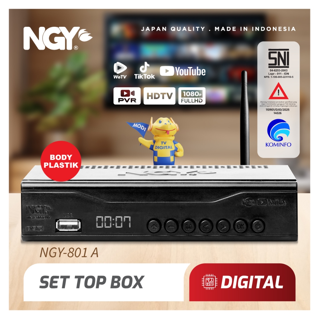 NGY Set Top Box / Receiver Siaran TV Digital HD DVB T2 STB Besi Plastik| NGY-801DVB NAGOYA