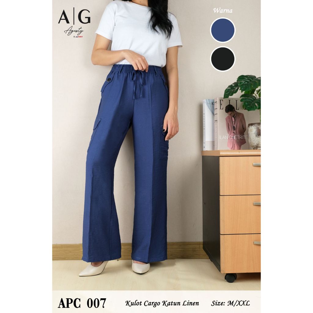 AGESTY BY KENDY - Celana Kulot Cargo Katun Wanita APC007 - Hitam & Biru