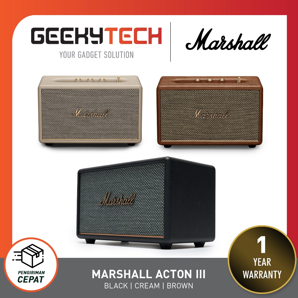 Marshall Acton III Bluetooth Speaker - Hitam, 60W, Portable, Dengan Kontrol Panel