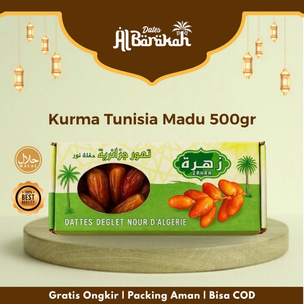 

Kurma Tunisia Madu Premium Deglet Noor Kemasan Box 500gr Premium Zahra Asli Timur Tengah