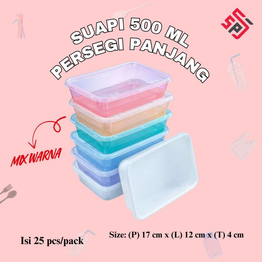 Suapi thinwall warna persegi panjang 500ml