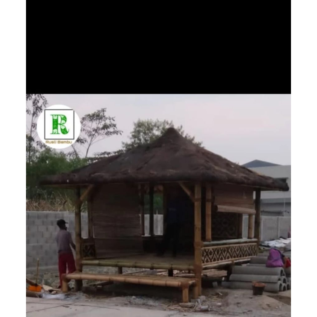 SAUNG GAZEBO BAMBU ATAP IJUK UKURAN 3M X 3M