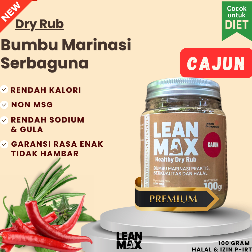 

Lean Max Dry Rub – Bumbu Marinasi Sehat Cajun Pedas aroma Tanpa MSG, Garam Himalaya Cocok untuk diet