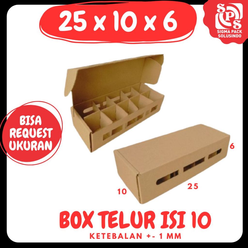 

Box Telur Isi 10 25x10x6 + Sekat Kardus telur Eflute Telur Endok Endog Tray telur Dus Telur asin