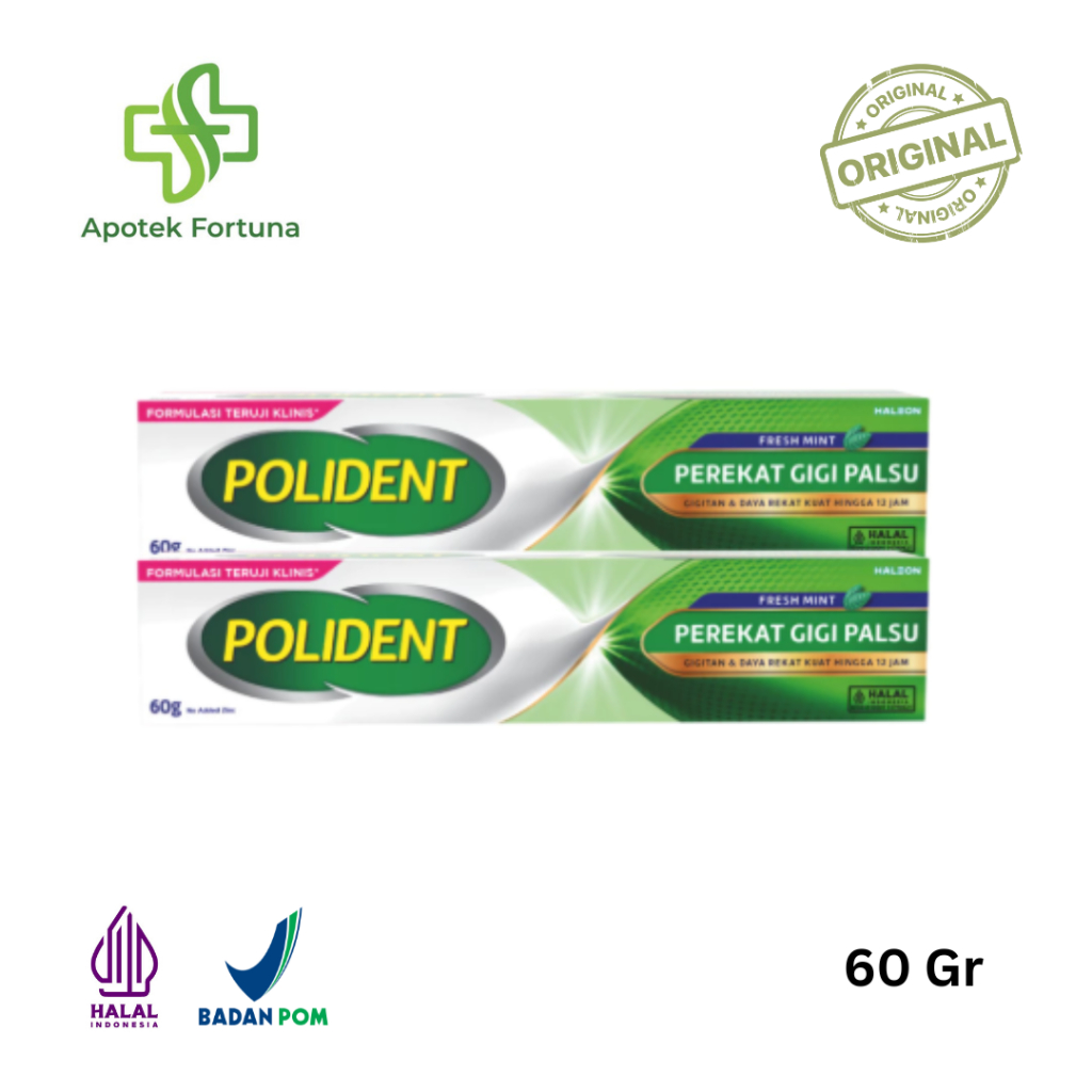 Polident Perekat Gigi Tiruan Fresh Mint 60g  / Polident Lem Gigi 60 Gr Fresh Mint