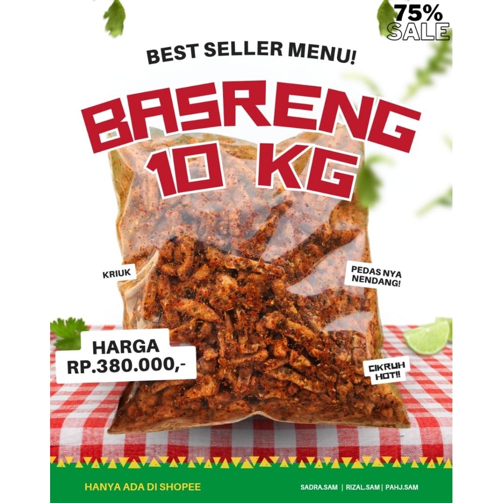 

Paket Reseller 10KG Basreng Pedas Daun Jeruk Original 300rb Viral Fyp Extra Promo Diskon!! Bisa COD