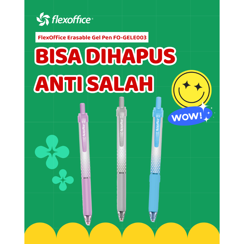 

FLEXOFFICE ERASABLE GEL PEN FO-GELE003 0.5mm pen bisa dihapus sekolah anti salah murid