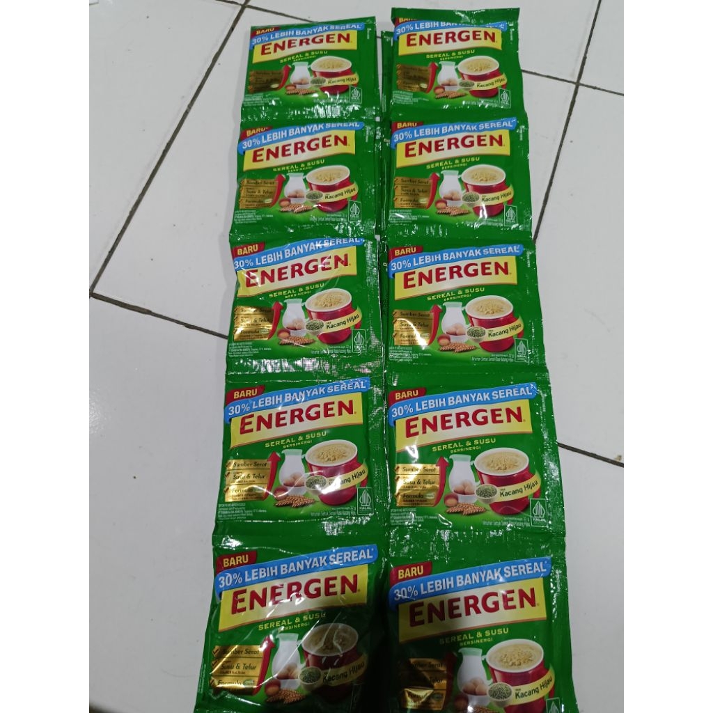 

ENERGEN KACANG HIJAU MINUMAN SEREAL BERGIJI 1 RENCENG ISI 10 PACK