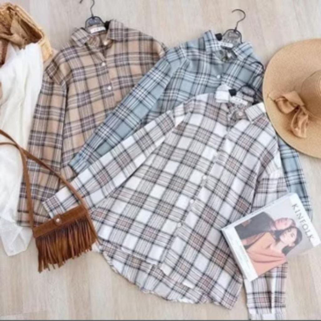 KEMEJA MERYYL FLANEL SHIRT / KEMEJA WANITA OVERSIZED KOTAK FLANEL