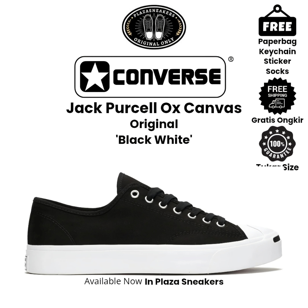 Sepatu Converse Jack Purcell Black White Canvas Sneakers Original