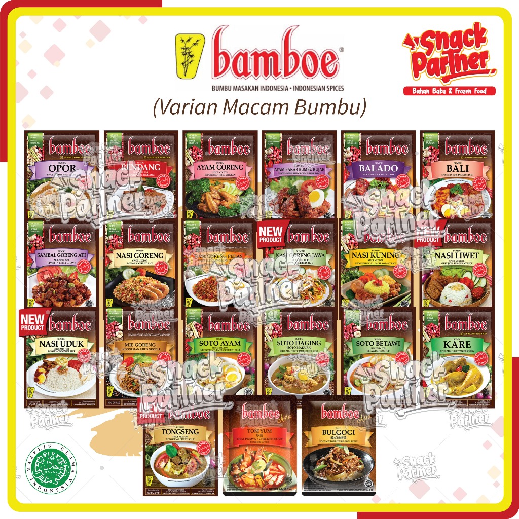

BAMBOE | BUMBU MASAK Indonesia & Asia Instant Spices - Opor Rendang Ayam Goreng Bakar Sambal Ati Nasi Goreng Jawa Pedas Soto Ayam Daging Madura Betawi TomYum Tom Yum Rawon