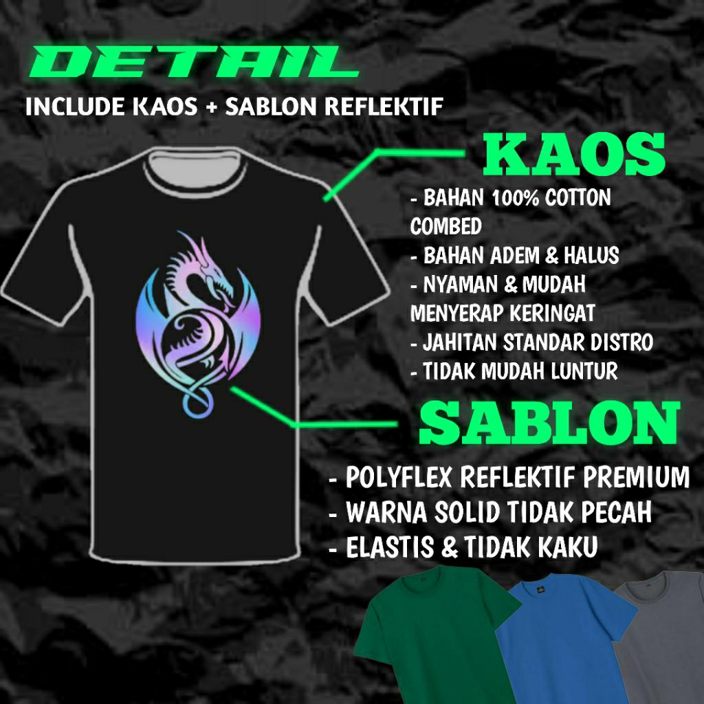 Kaos custom sablon Hologram Reflektif / Kaos custom Sablon nyala Satuan Dan lusinan
