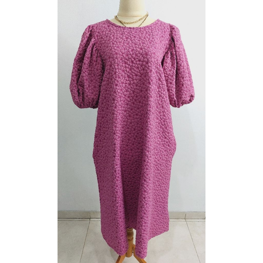 NEW DRESS BANGKOK - DRESS UNGU - DRESS FLORAL - DRESS KOREA - DRESS LENGAN BALON - DRESS UNIK - DRES