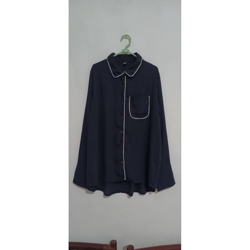 [PROMO] Atasan Blouse Kemeja Branded LD besar Big Size Navy pekat Sifon Premium