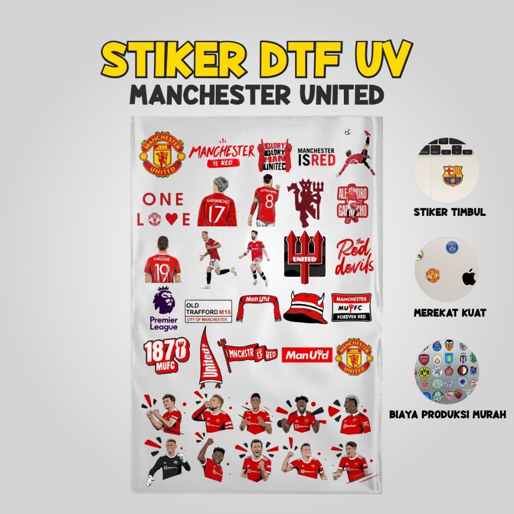 

Stiker DTF UV Timbul Klub Bola Barcelona Man Utd Man City Liverpool - Merekat Kuat & Anti Air