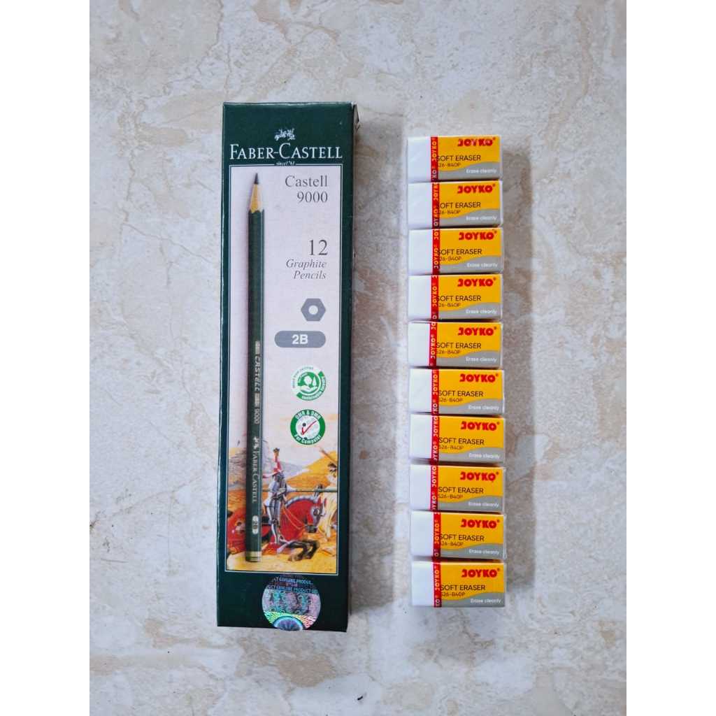 

Bundle 1 Pak Pensil Faber Castell + 10 penghapus karet mini merk joyko hitam / merah Best Seller