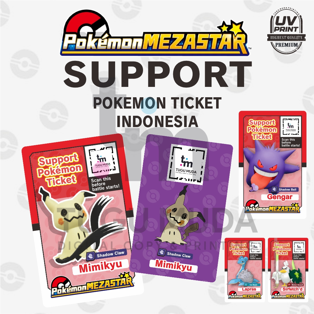 

Cetak Kartu Pokemon Support Mezastar Indonesia | Support Pokemon Lapras/Gengar/Sirfetchd/Mimikyu Ticket ID Card UV Print | PVC Tebal | Metallic Silver - CUSTOM - Gratis/Free Biaya Design - Super Murah