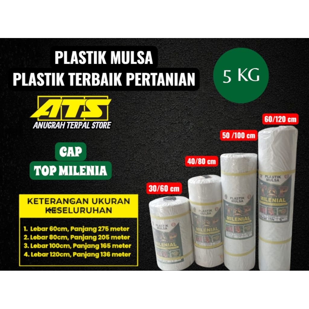 PROMO PLASTIK MULSA HITAM PERAK 5KG CAP TOP MILENIAL UKURAN 40CM-80CM-100CM-120CM