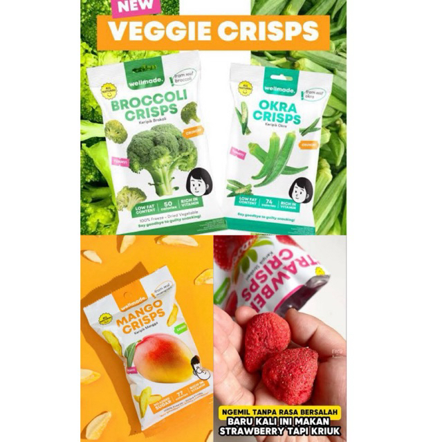 

Wellmade Fruits Crips 20g Strawbery Crips Mango Crips Brocoli Crips Okra Crips Cemilan Buah dan Sayur