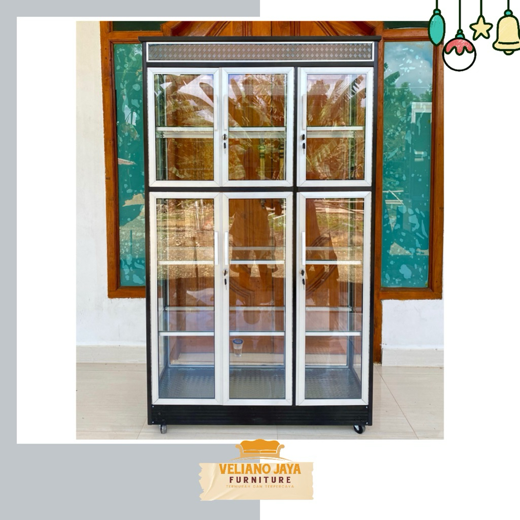 Rak Piring 6 Pintu Full Shaf Kaca 4mm // Bahan Alumunium & Kaca