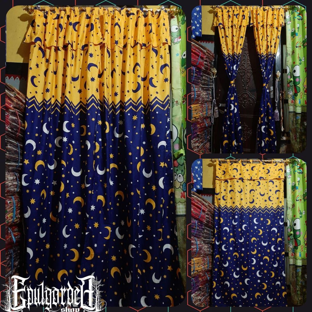 Gorden tali perekat pintu dan jendela motif bulan bintang starmon  untuk pintu dan jendela tinggi du