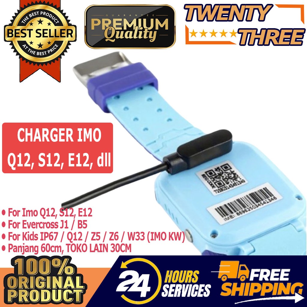 Kabel Charger Jam Tangan Imo Imoo Smartwatch Anak Q12 IP67 Z5 Z6 W33 Evercoss B5 J1 Casan Magnet