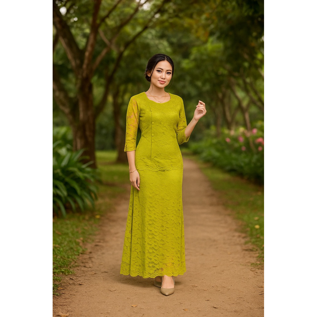 SET ROK  Brokat Renda Panjang Kancing/Baju Stelan wanita Premium Terbaru