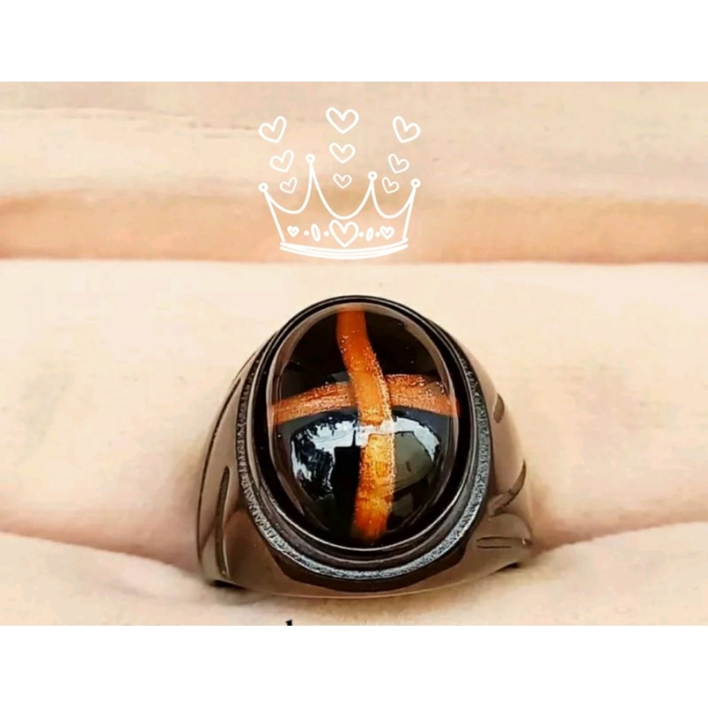 Cincin Batu Akik Tapak Jalak Serat Emas Intan Kualitas Super Unik Siap pakai