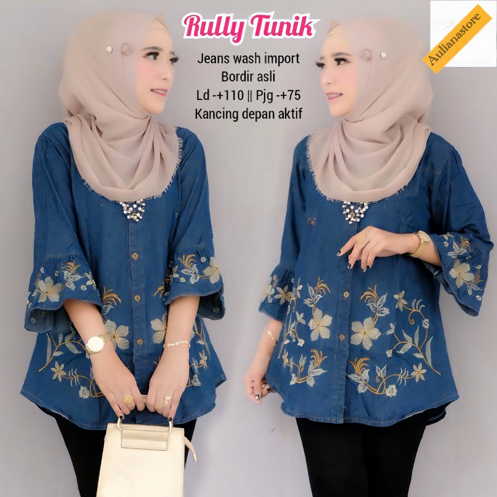 COD~Baju Atasan Tunik Jeans Bordir Wanita Terbaru/Atasan Blouse Jeans Denim Kekinian/Baju Atasan Wan